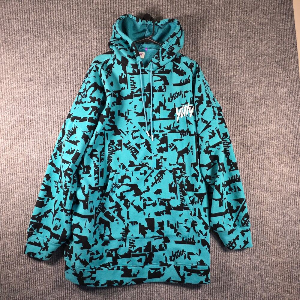 Yitty Teal Black Graphic Print Oversized Hoodie Pullover Size Large